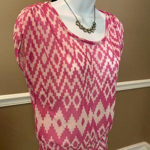 Pink & White Geometric Print Loose Fit Top